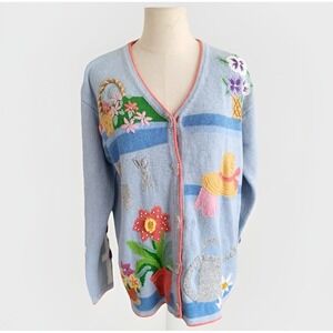 Storybook Knits Cardigan Gardening Spring Bunnies